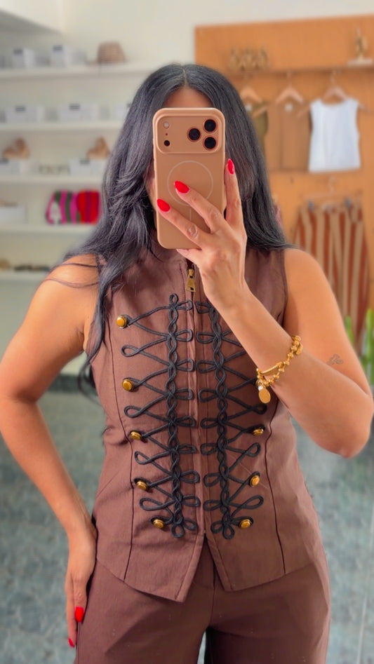 Brown/ black Napoleon Zipper Vest