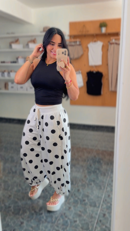 White/Black Polkadot Ballon Pants