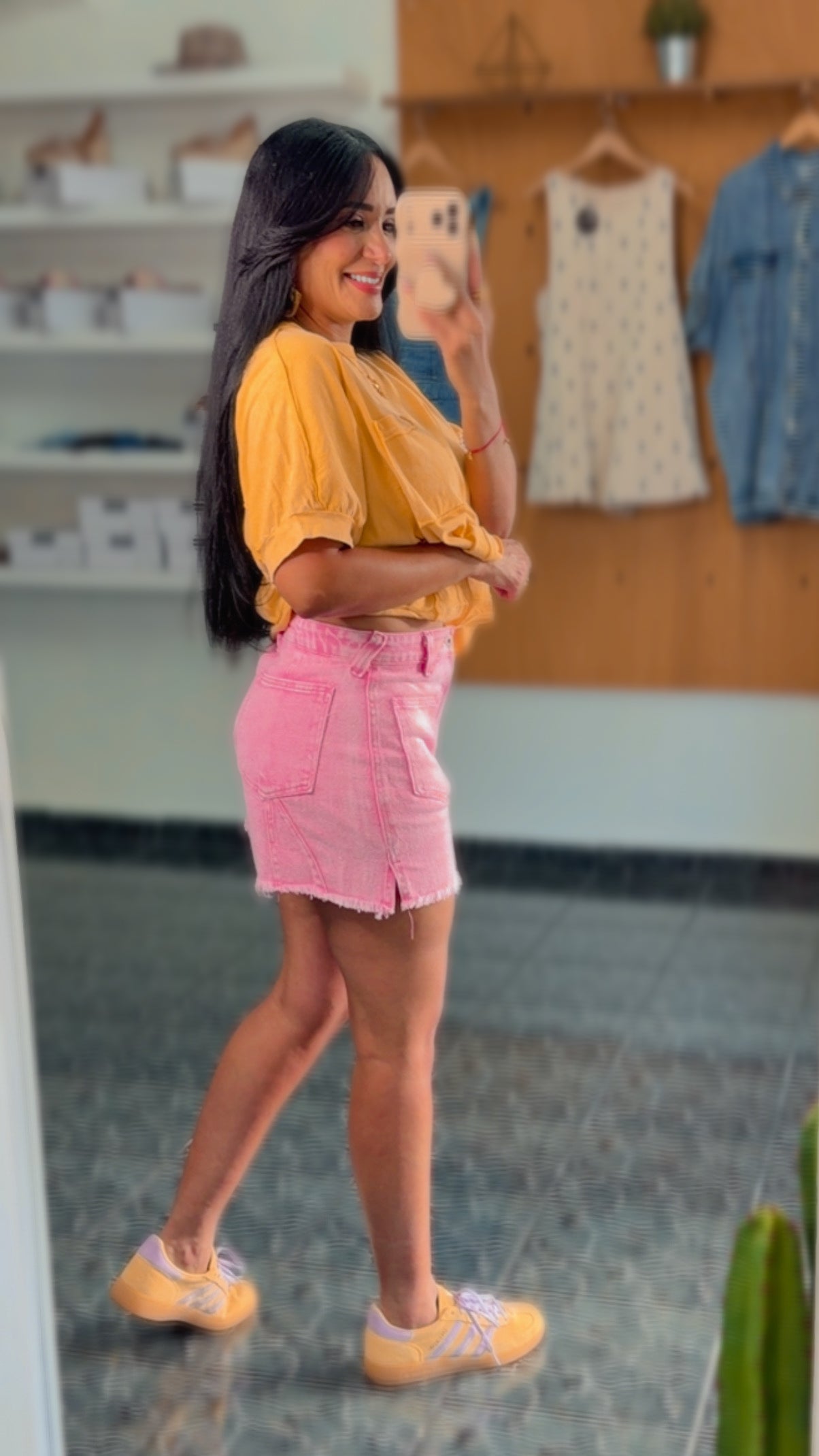 Pink Mineral Washed Denim Frayed Hem Shorts