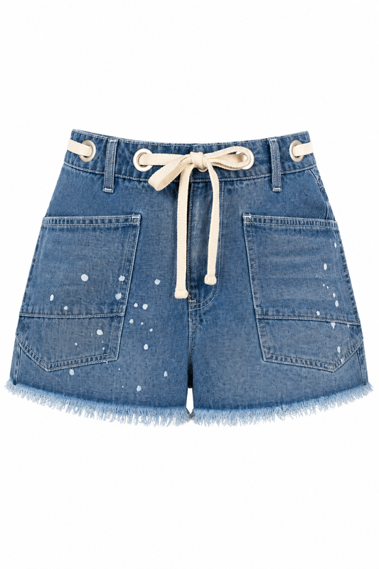 Paint Splatter Wash Denim Shorts