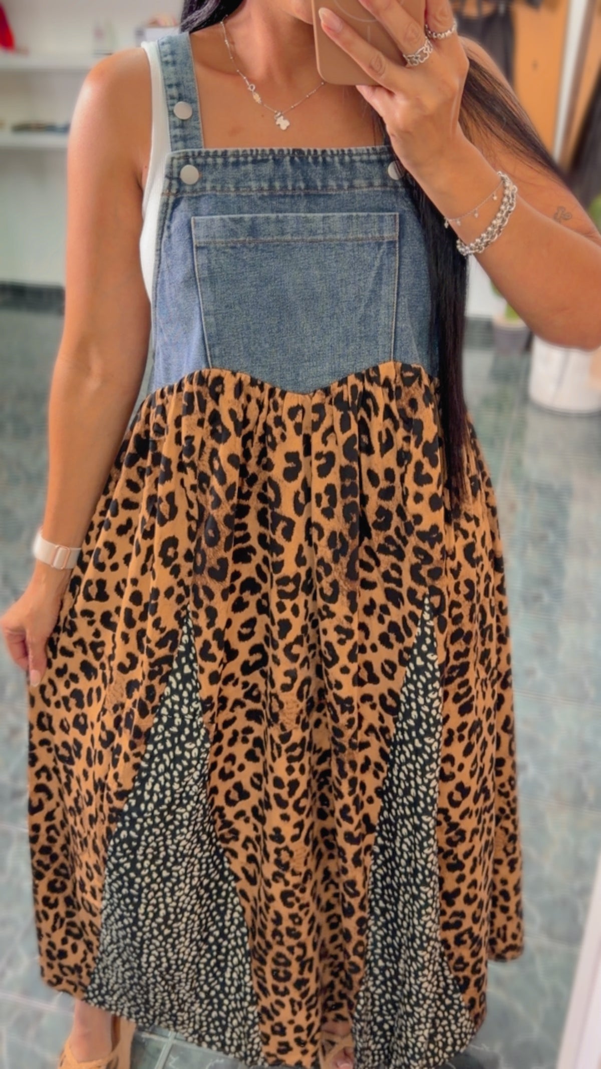 Denim Leopard Patchwork Dress