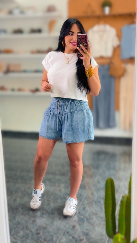 Chambray Buttoned Shorts