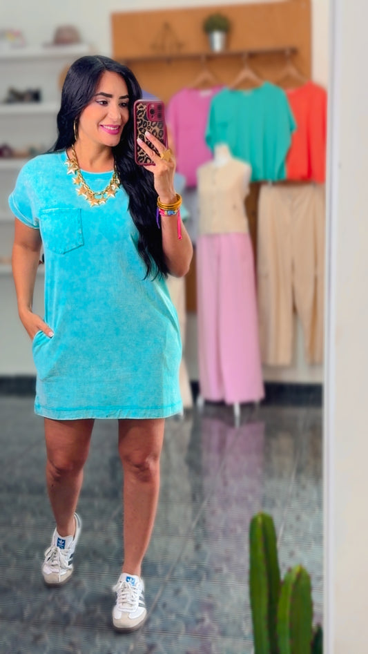 Turquoise Tshirt Pocket Dress