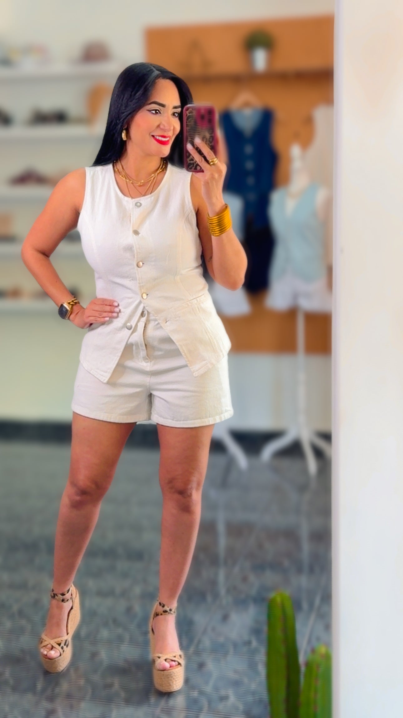 White Button Front Vest