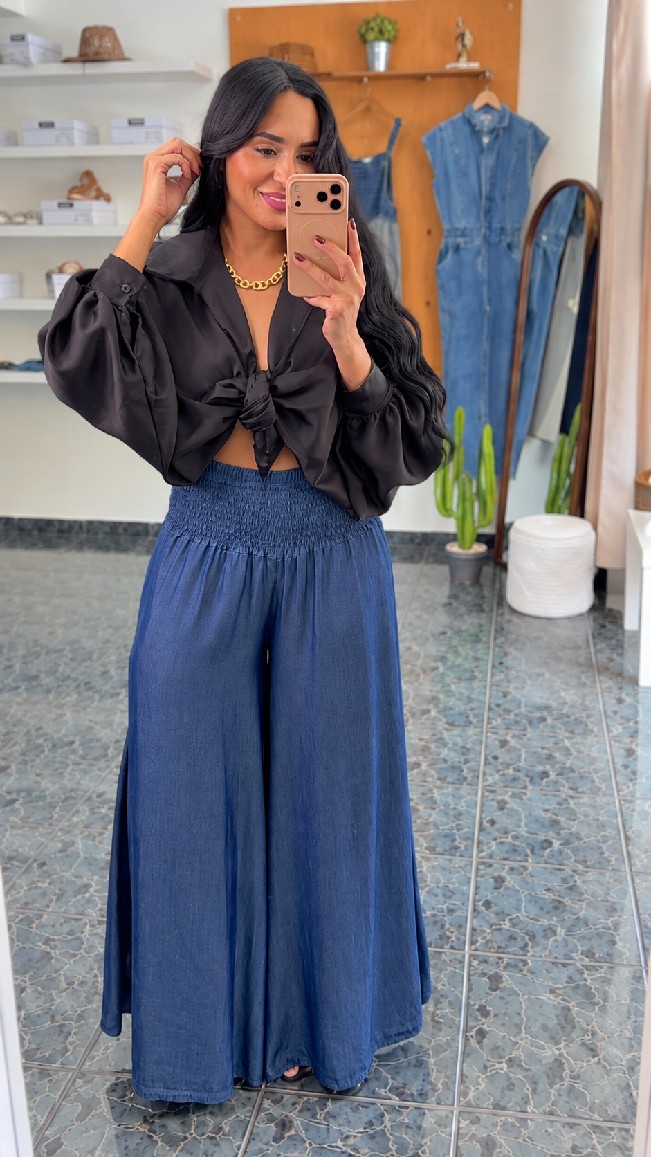 Italy Black Satin Knot Shirt