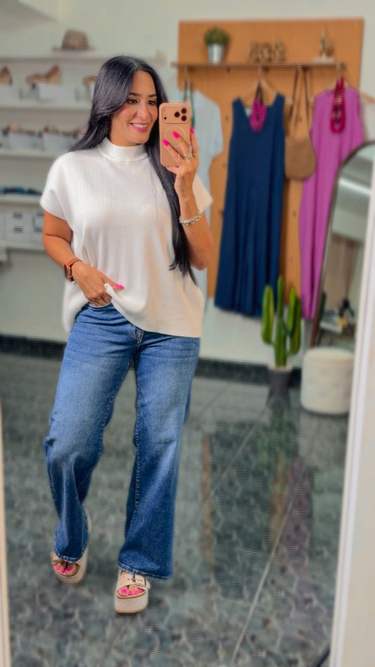 Medium Denim Spandex Wide Leg Jeans
