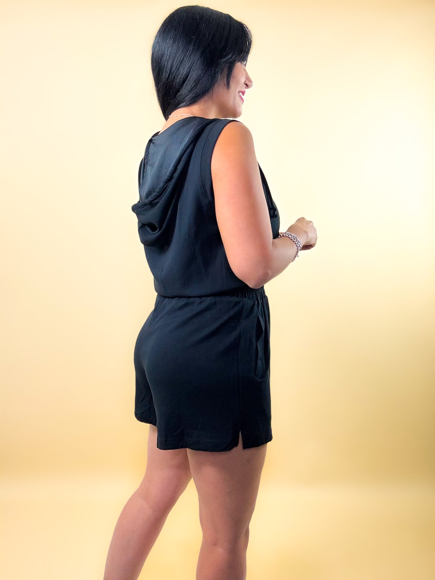 Black Half Zip Hooded Romper