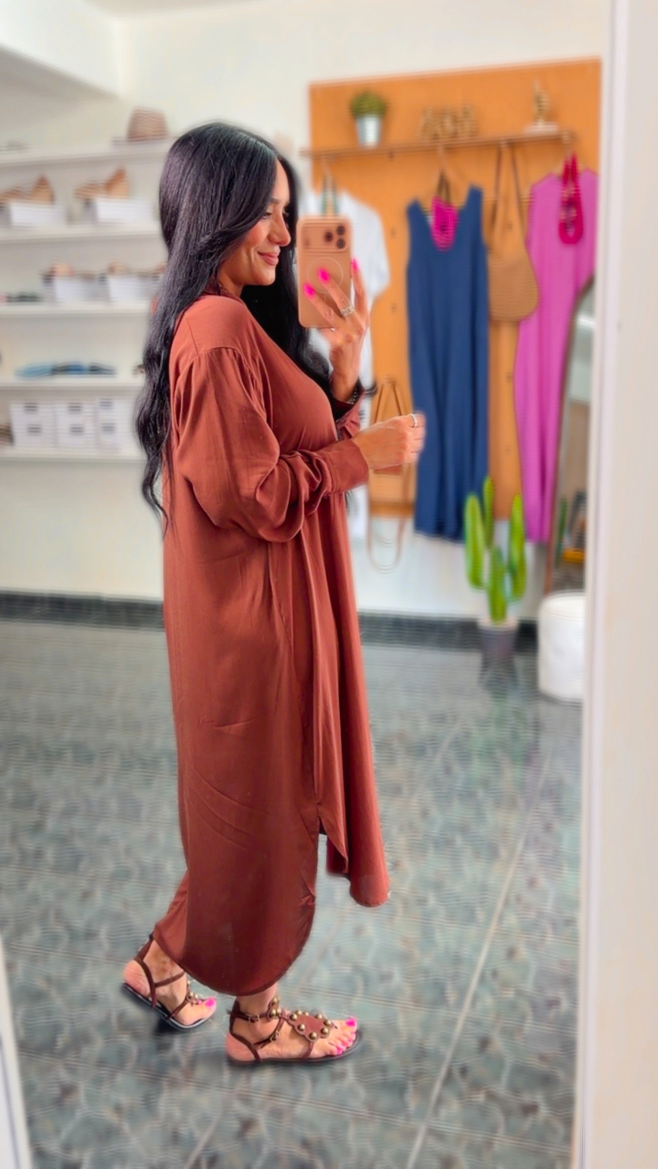 Chestnut Rayon Midi Shirt Dress