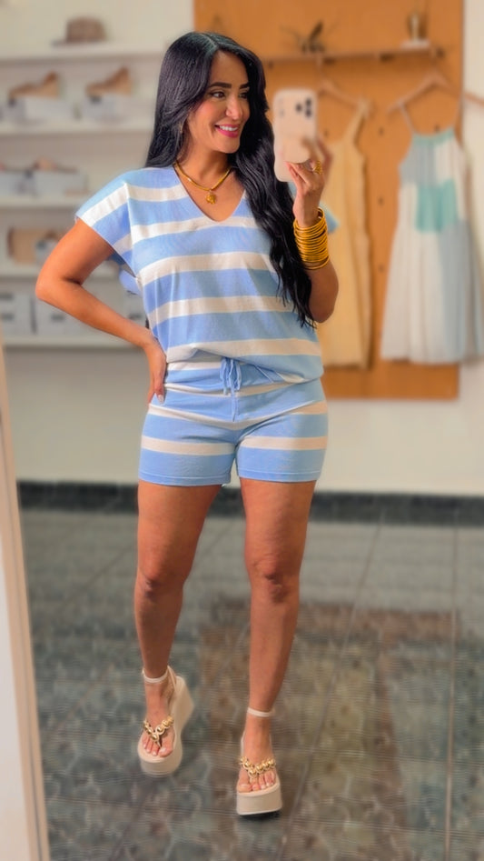 Blue/White Striped Sweater Set