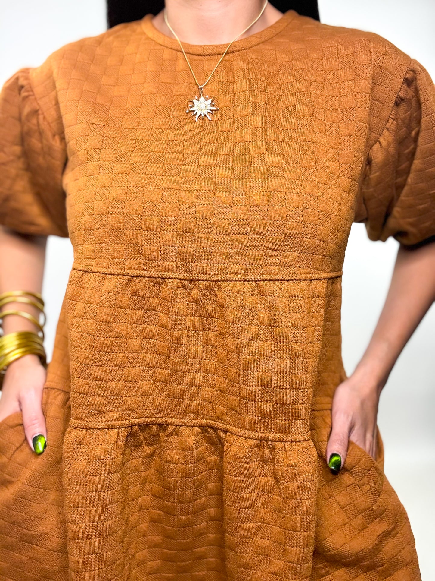 Camel Quilted Knit Dress