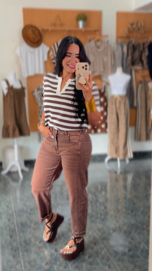 Brown Pre-Wash Spandex Barrels Jeans