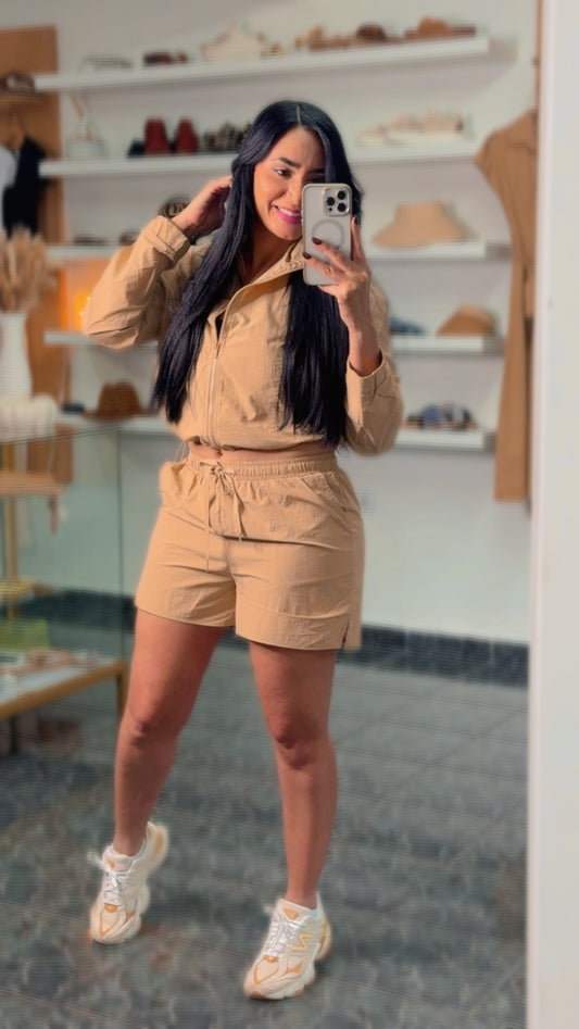 Khaki Jacket/Shorts Set