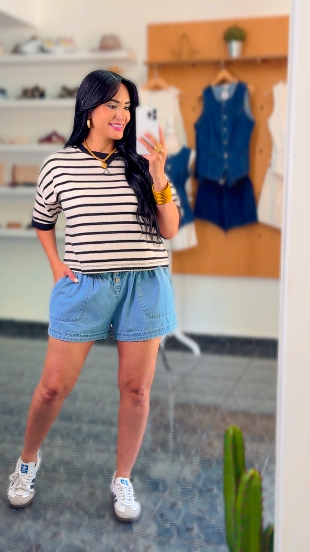 Chambray Button Down Shorts