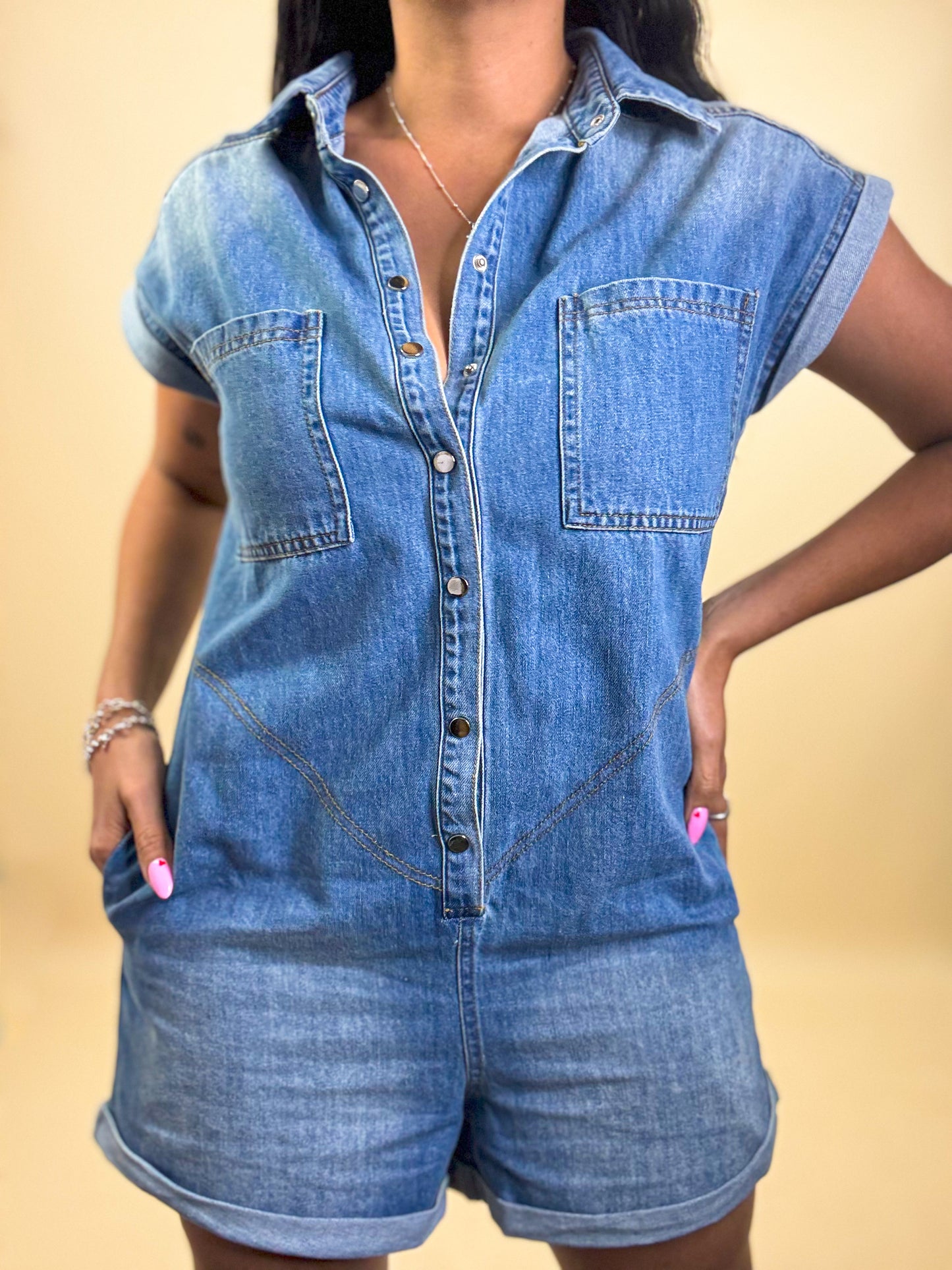 Denim Button Down Romper