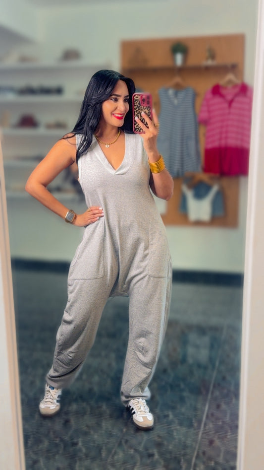 Light Gray Casual Knit Baggy Jumpsuit