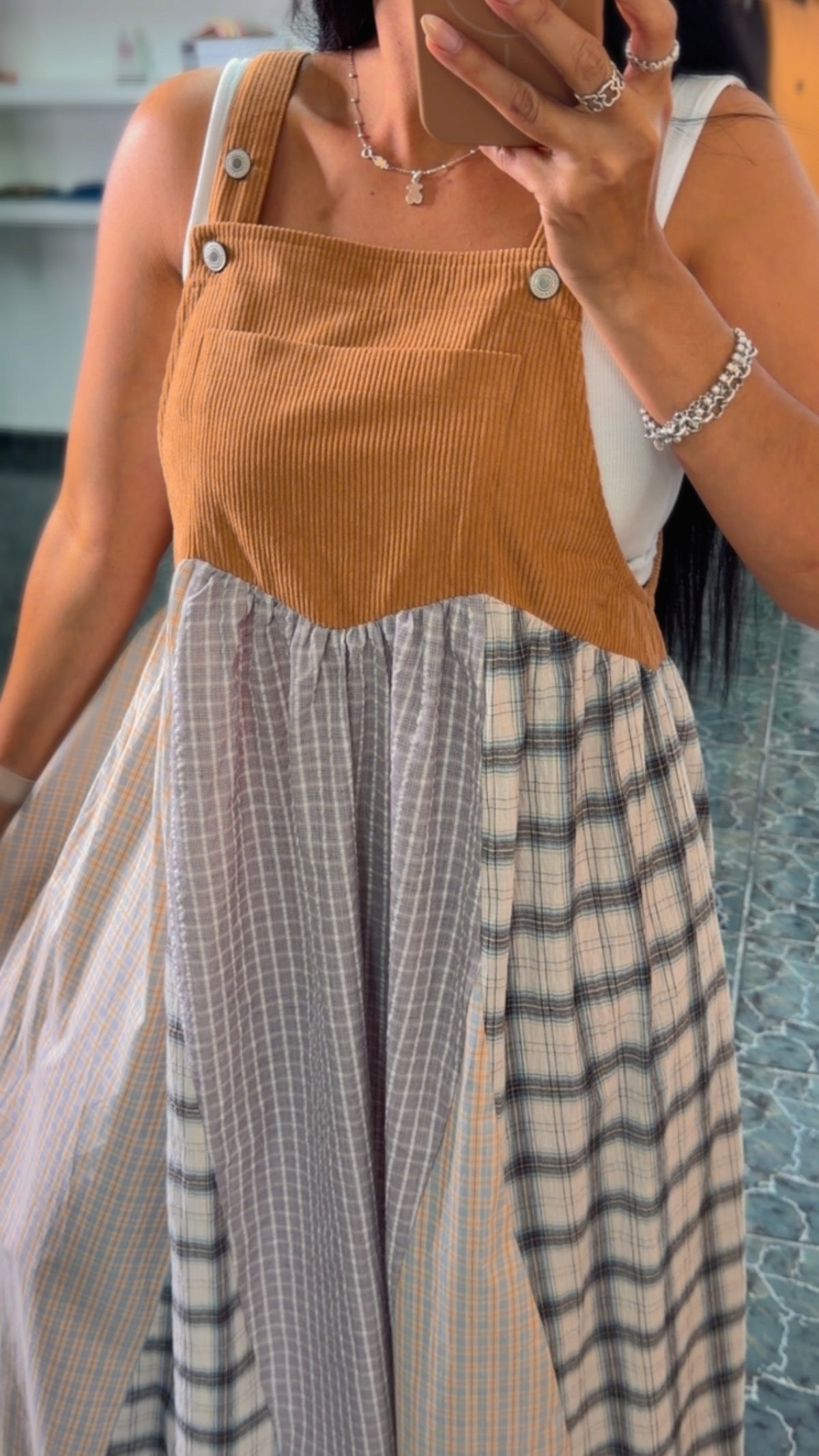 Taupe Mix Corduroy Patchwork Dress