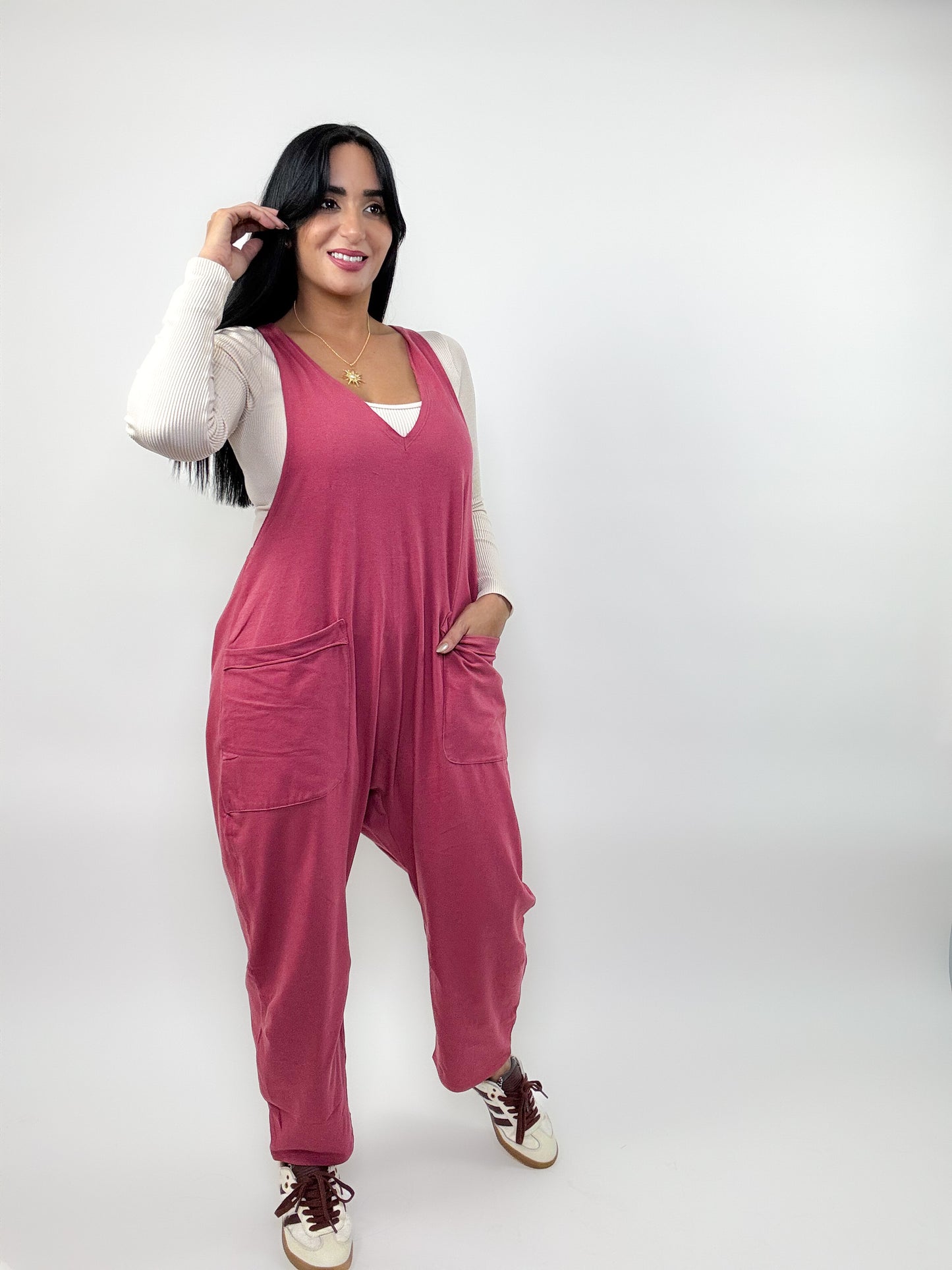 Mauve Loose Fit Baggy Jumpsuit