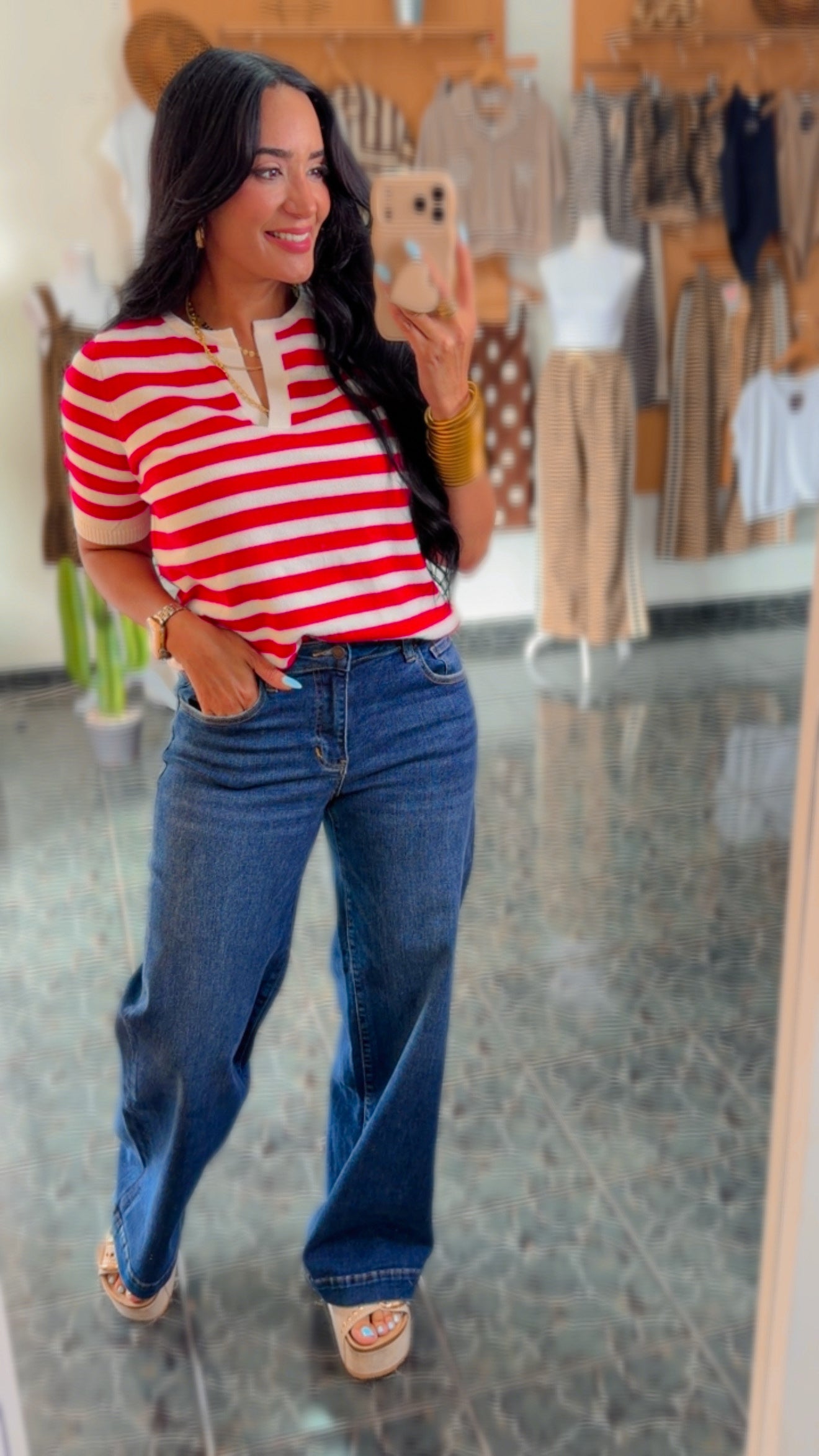 Dark Denim Spandex Wide Leg Jeans