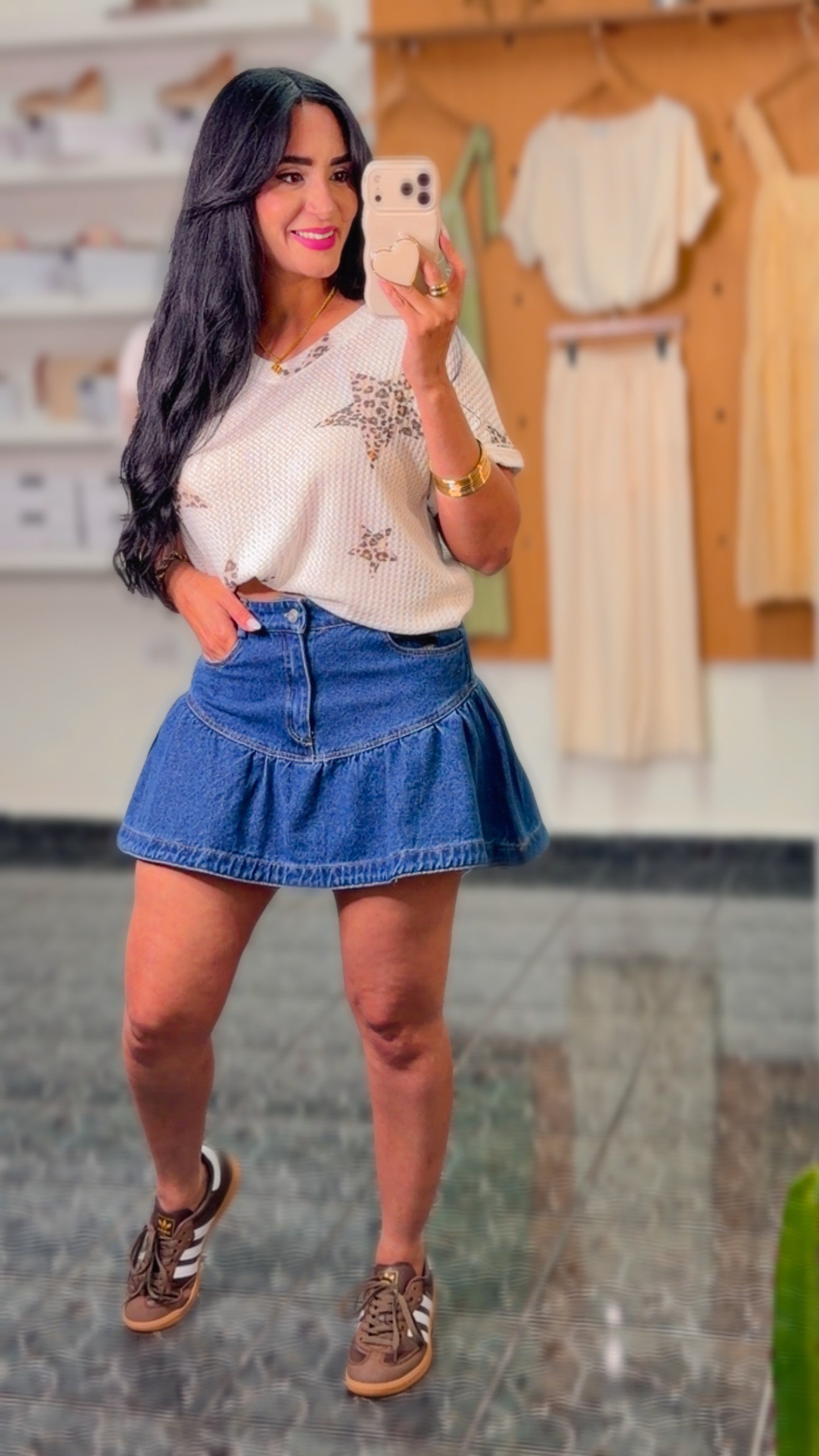 Oatmeal Animal Print Star Printed Top