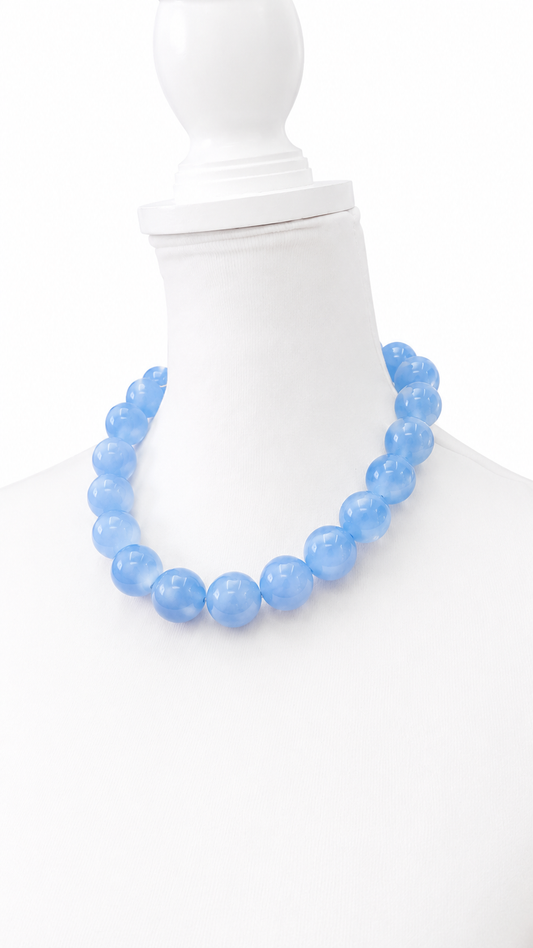 Blue Semi Transparent Beaded Necklace