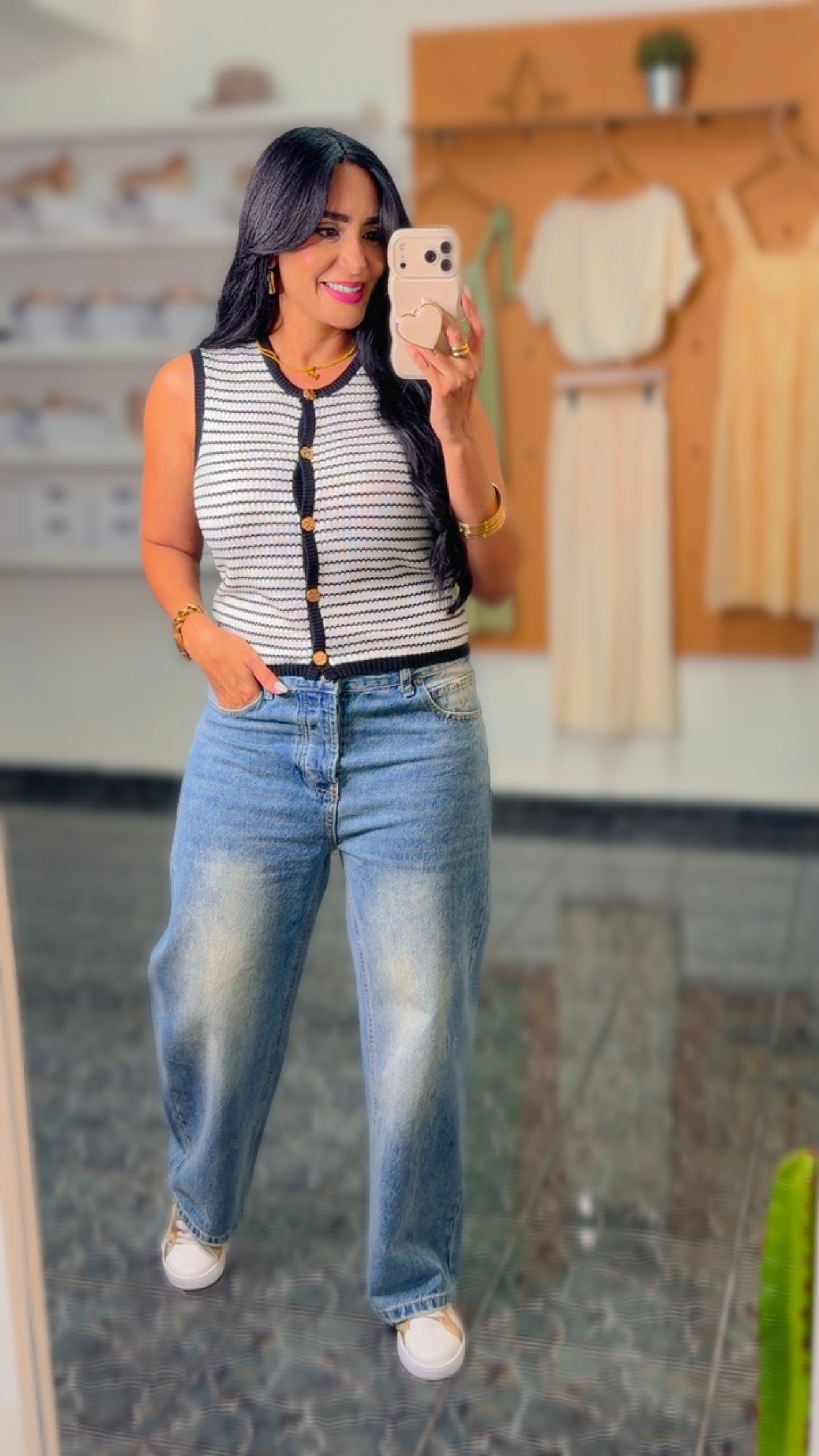 White/Black Striped Vest Top