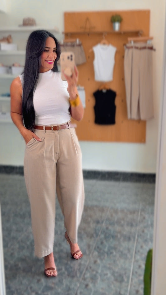 Sand Linen Belted Pants