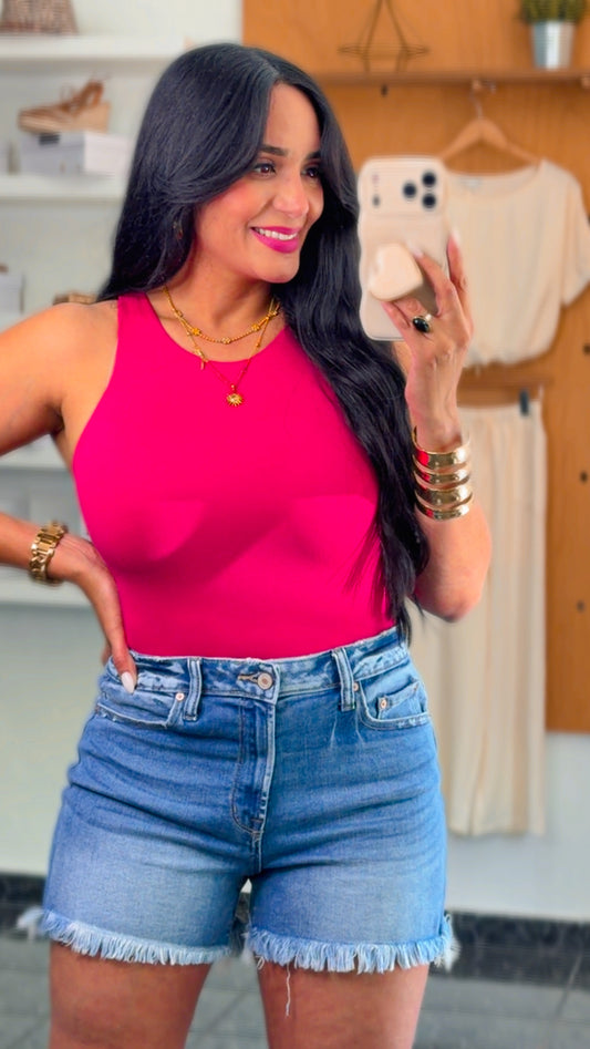 Fuchsia Spandex Tank Bodysuit