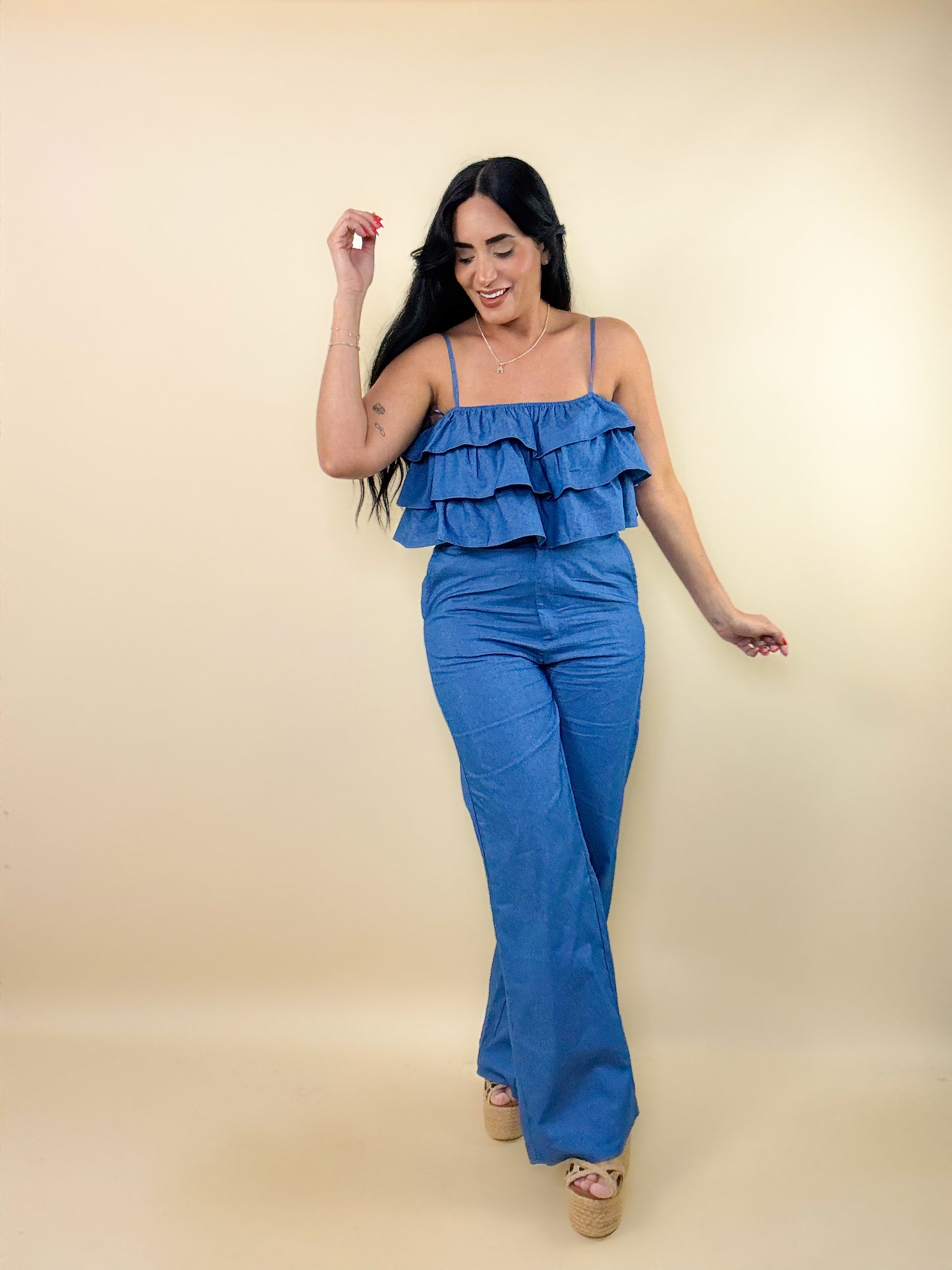 Ruffled Woven Top/Pants Set