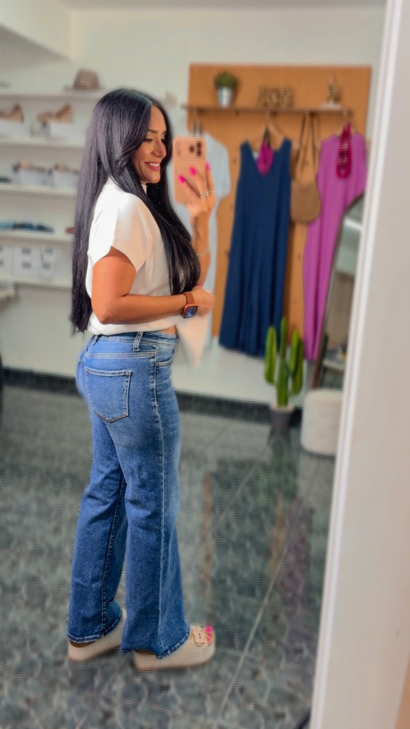 Medium Denim Spandex Wide Leg Jeans