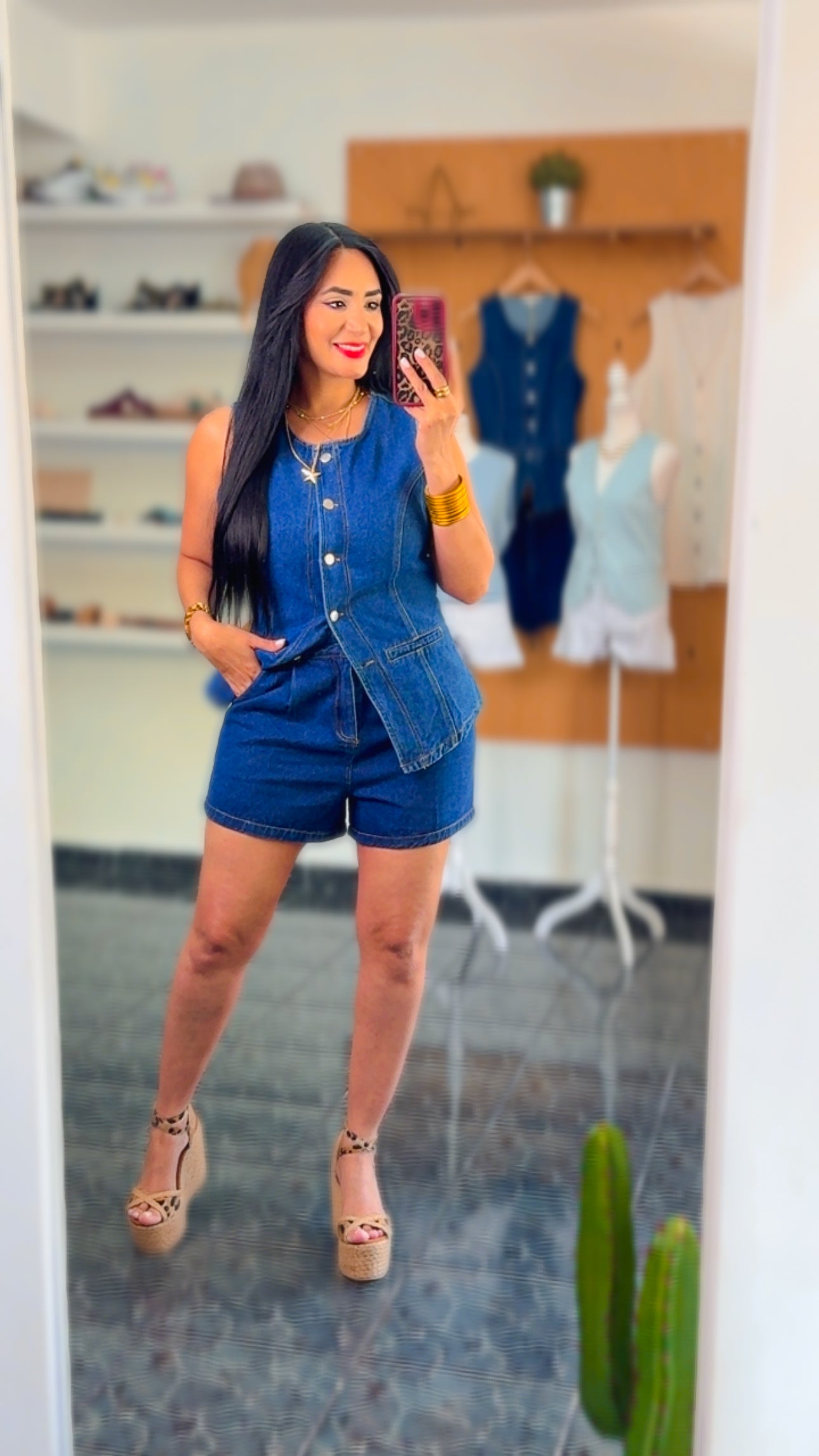 Blue Button Front Vest