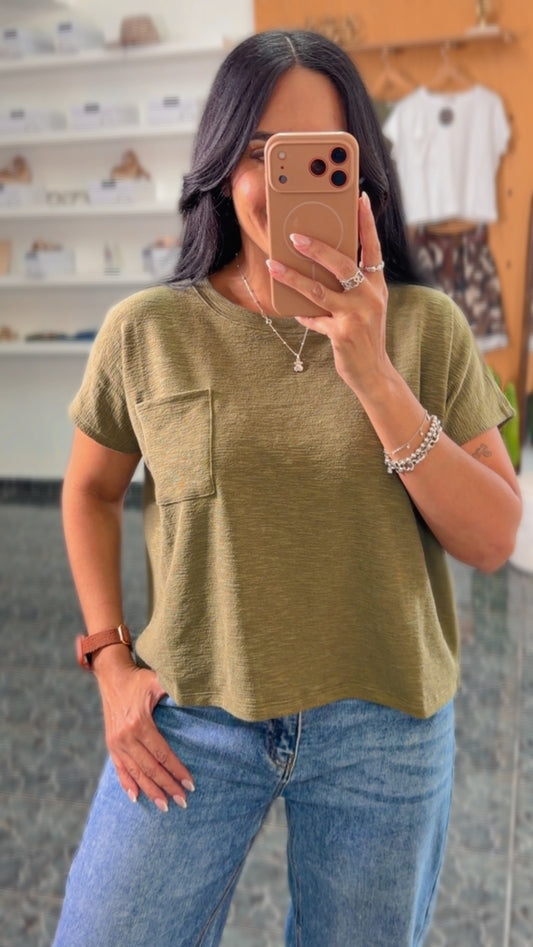 Light Olive Slub Relaxed Crop Top