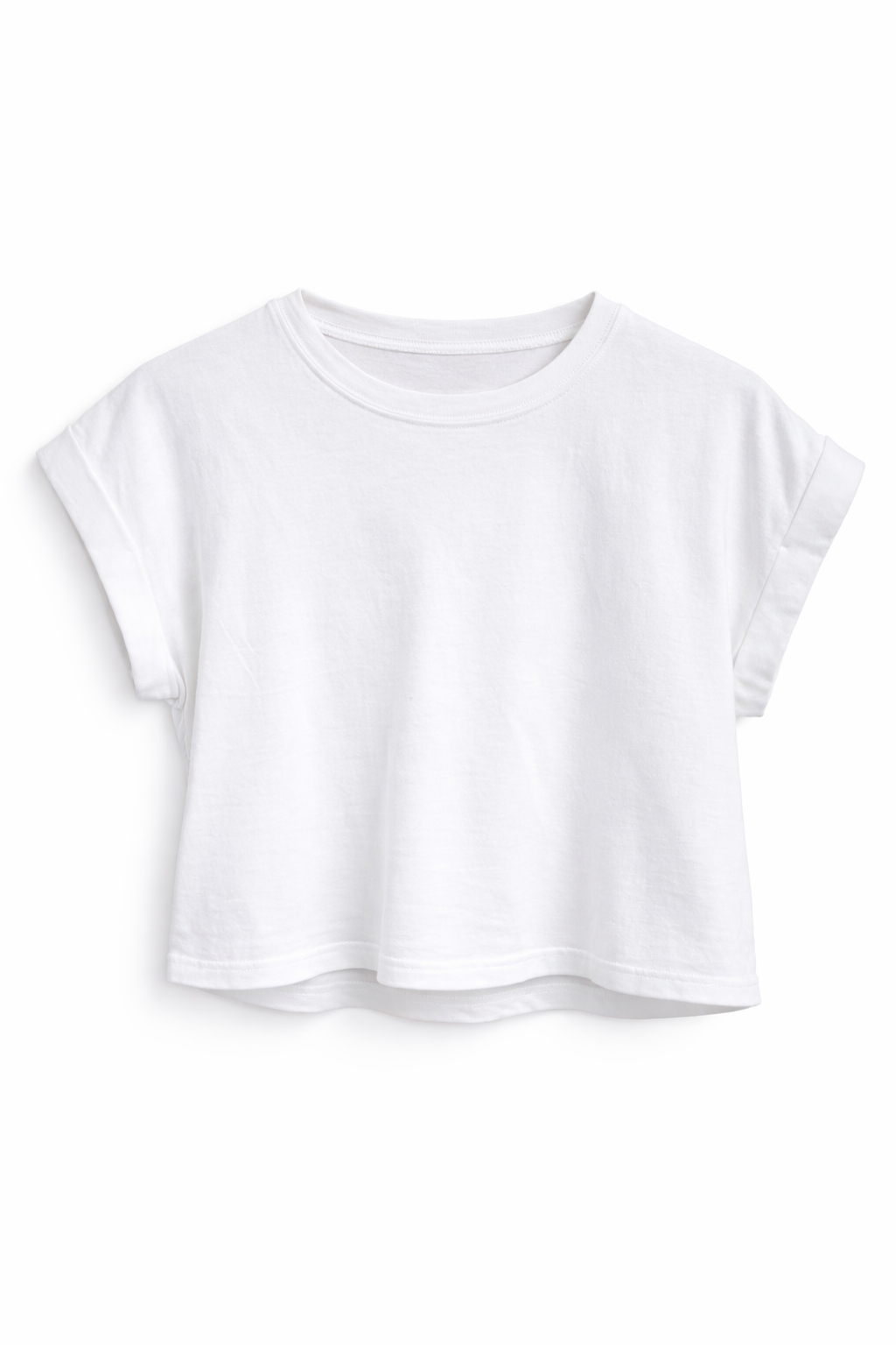Restock White Cotton Folded Sleeve Tshirt