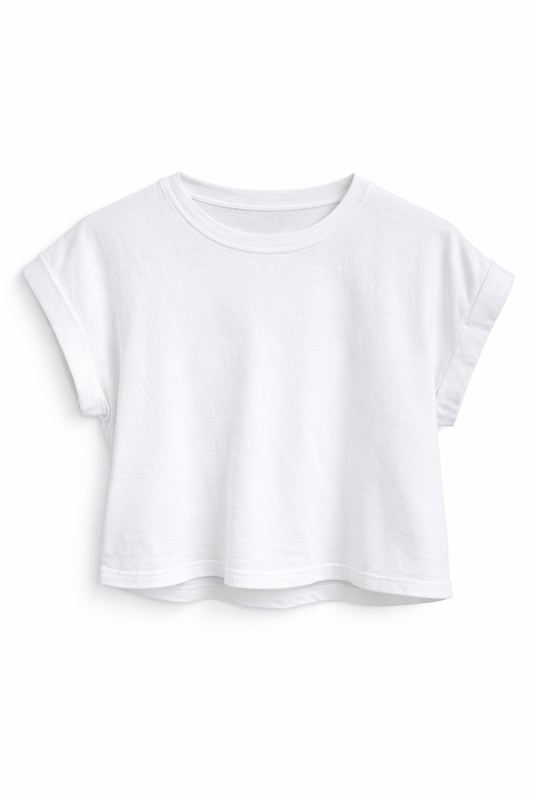 Restock White Cotton Folded Sleeve Tshirt