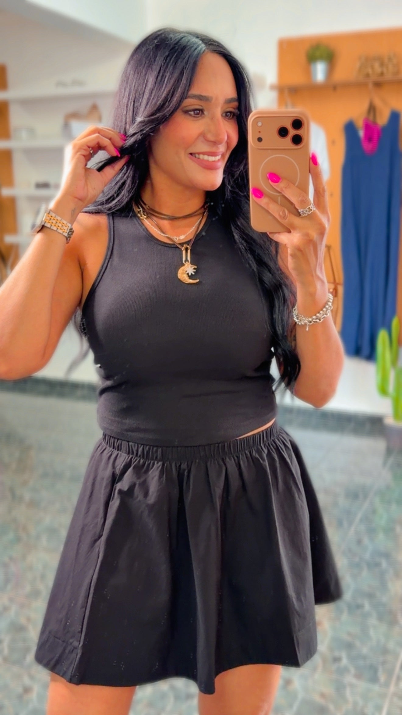 Black Ribbed Top & Skirt Set