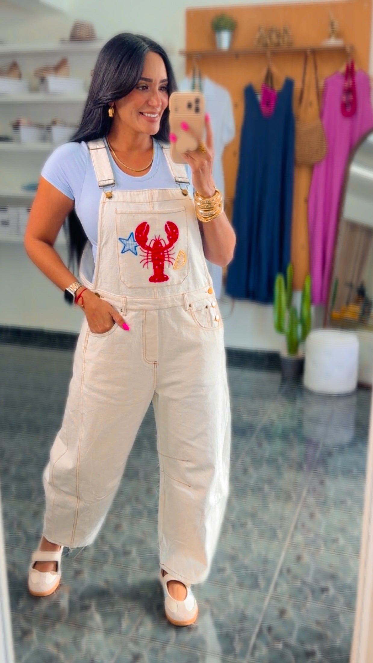 Embroidered Ivory Denim Overall