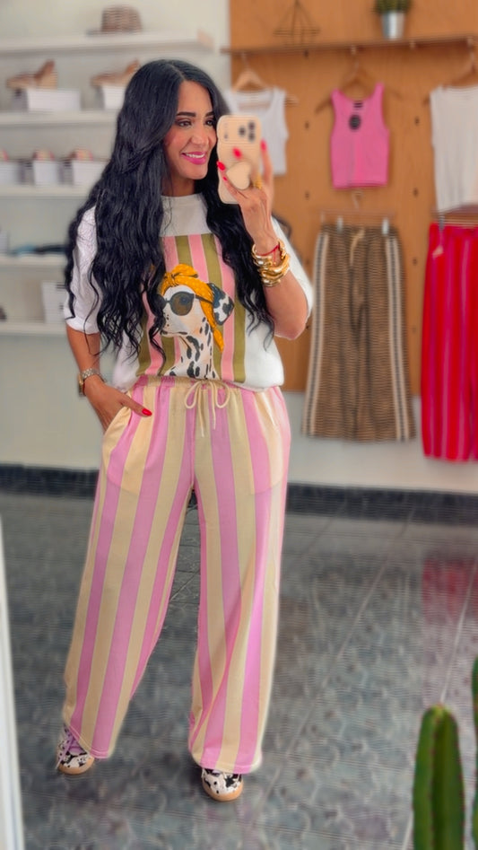 Pink/Lemon Stripe Comfy Spandex Pant