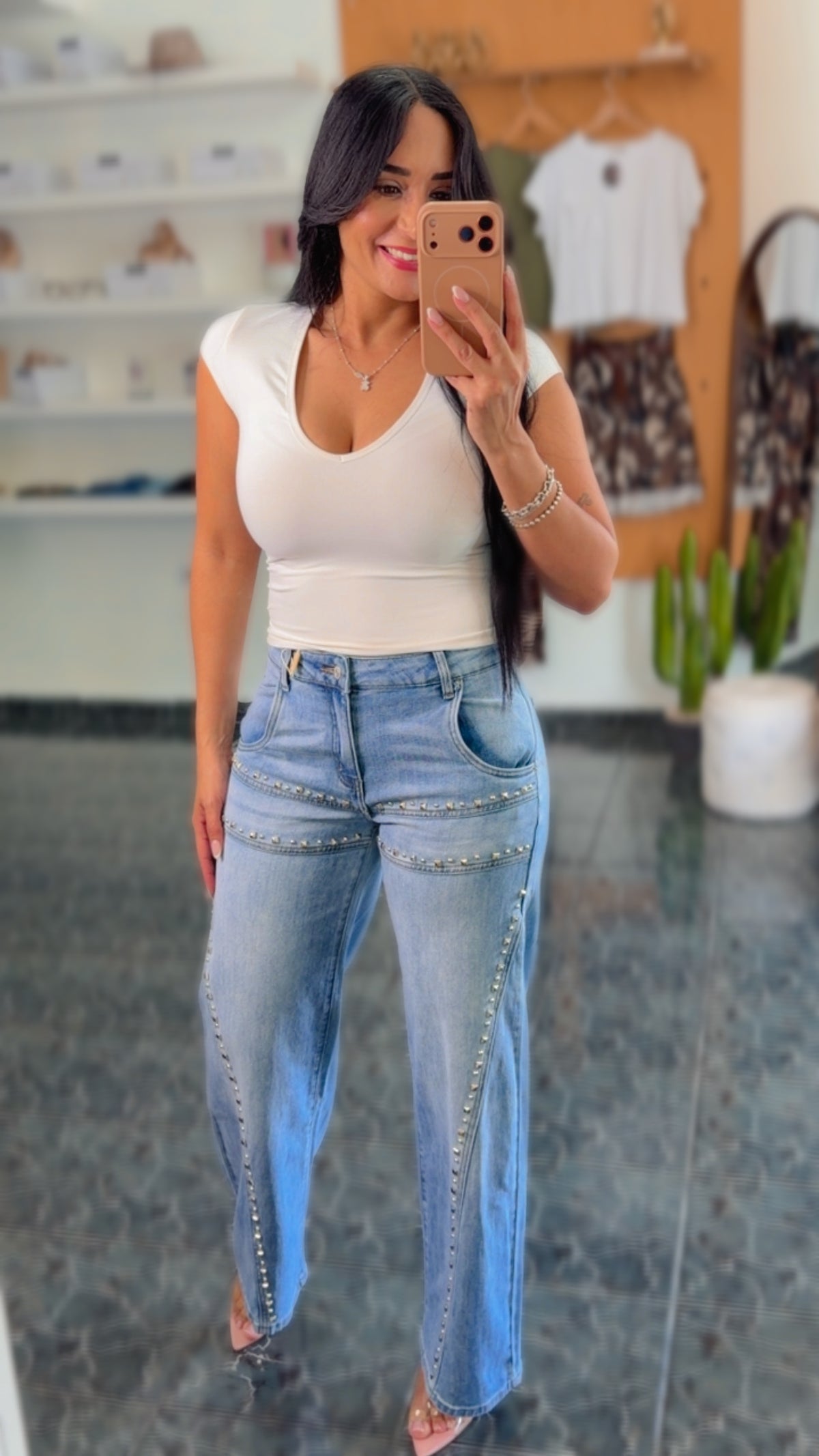 Silver Studded Muse Wide Leg Jeans