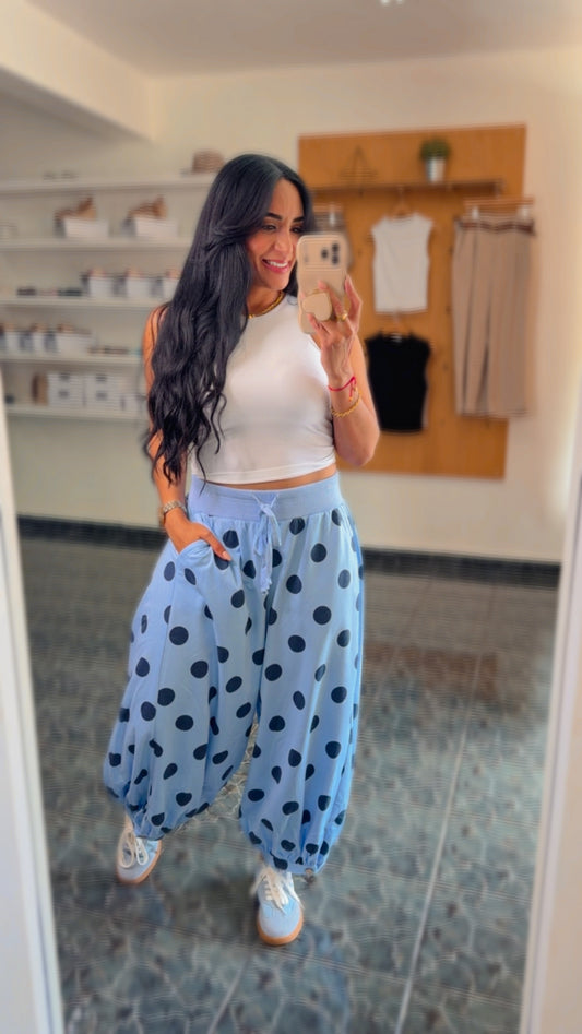 Light Blue/Navy Polkadot Ballon Pants