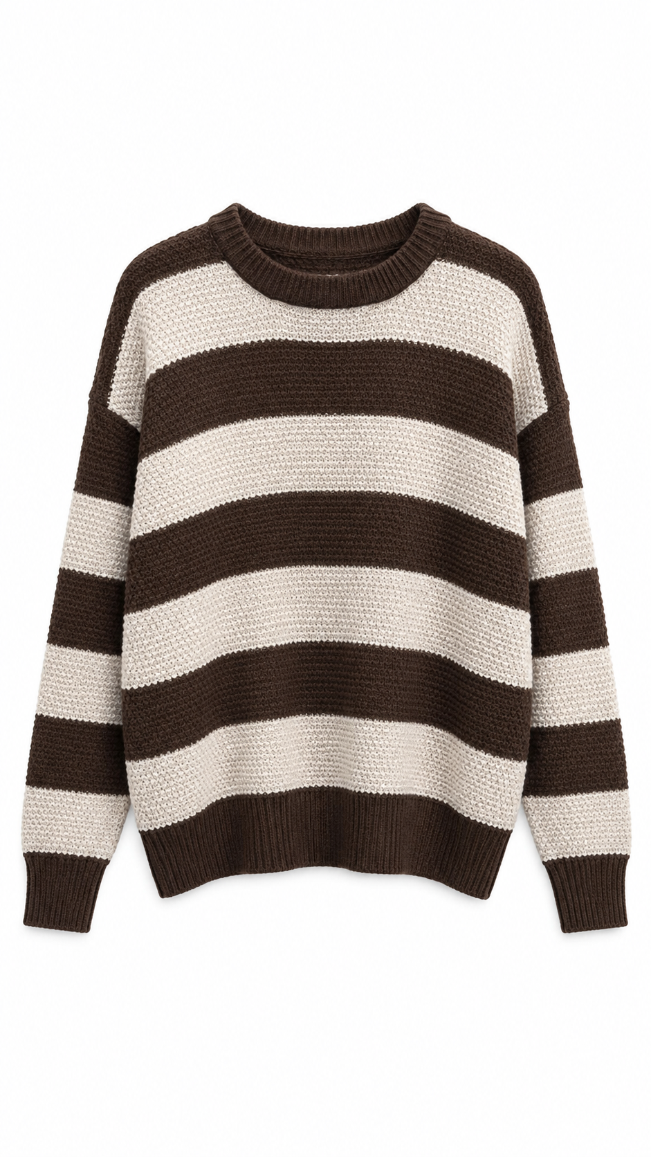 Brown Striped Drop Shoulder Sweater