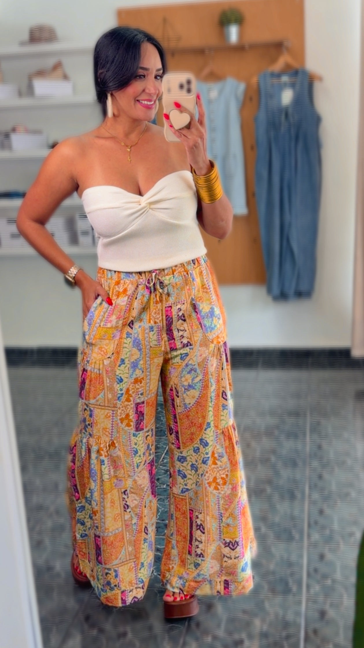 Gypsy Mixed Print Wide Leg Pants