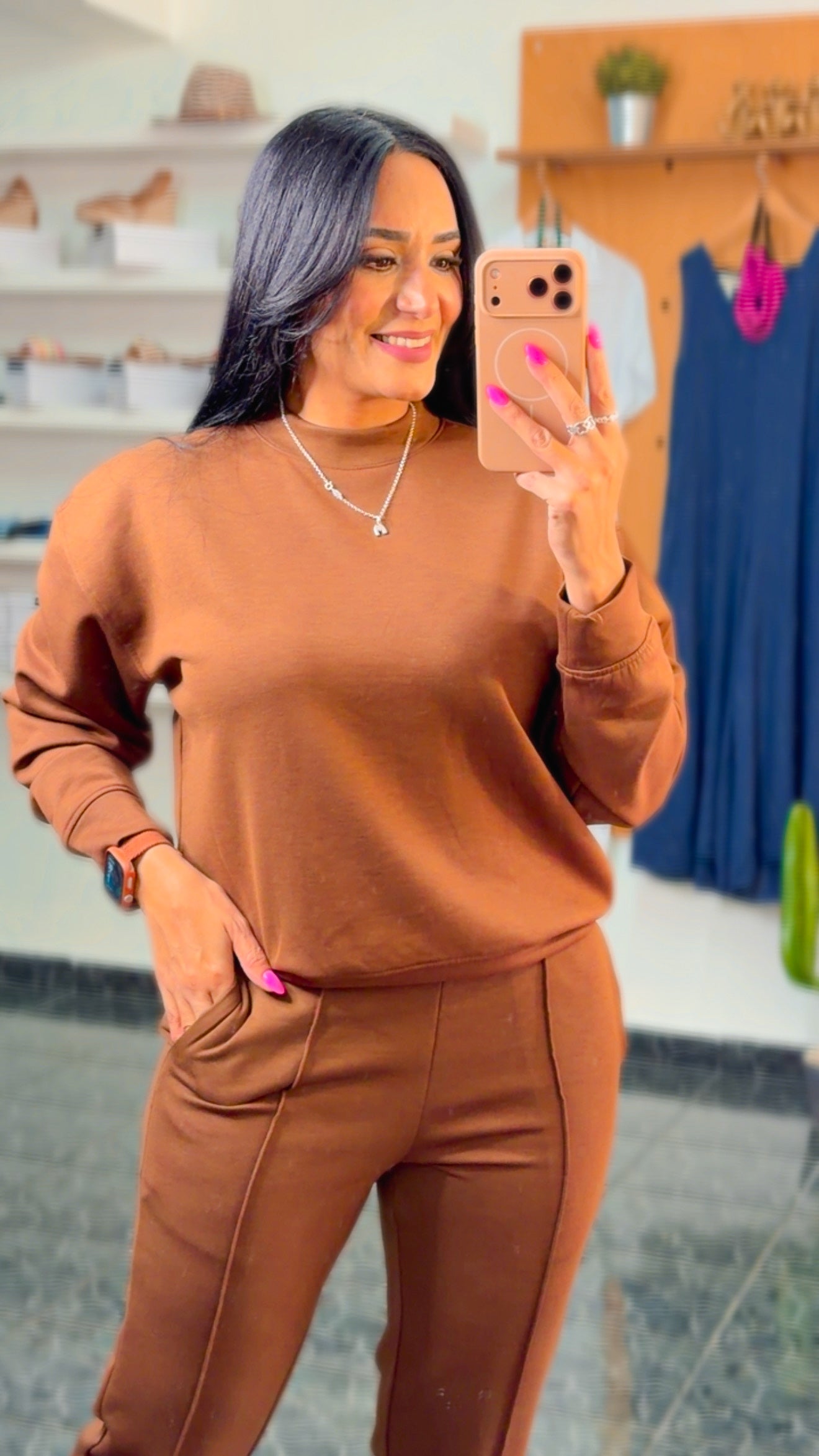 Brown Scuba Jogger Sweater Set