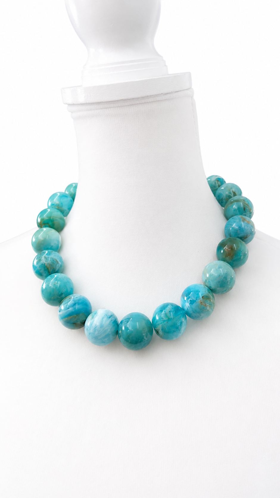 Turquoise Mable Chunky Resin Beaded Choker Necklace