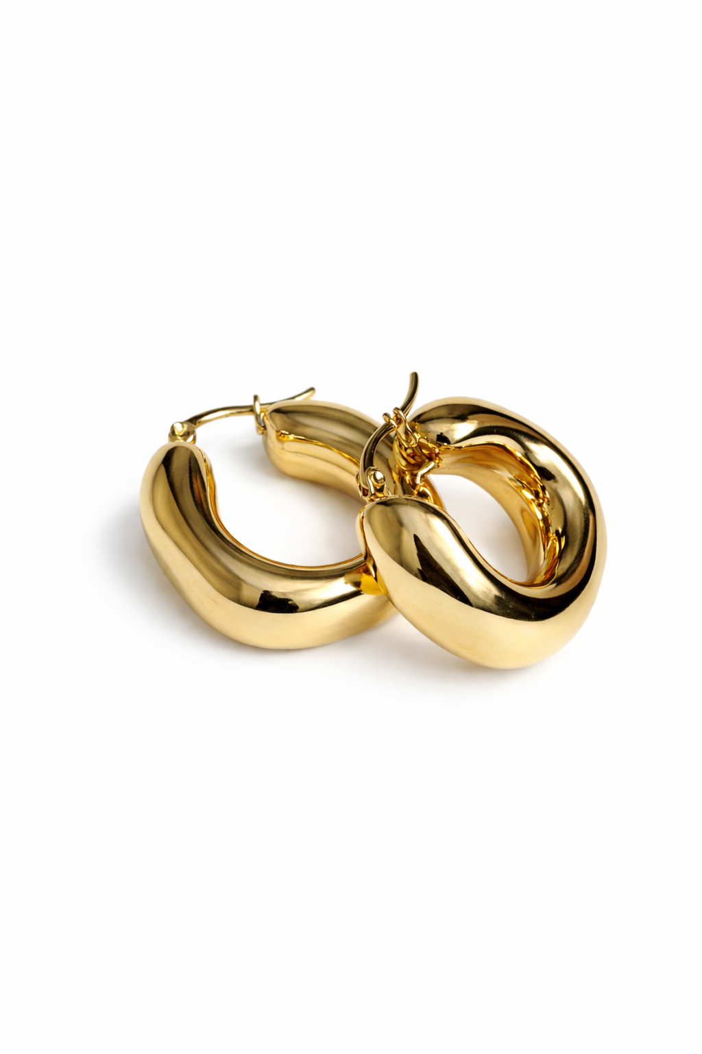 18K Gold Pleated Waterproof Stainless Hoop Earrings