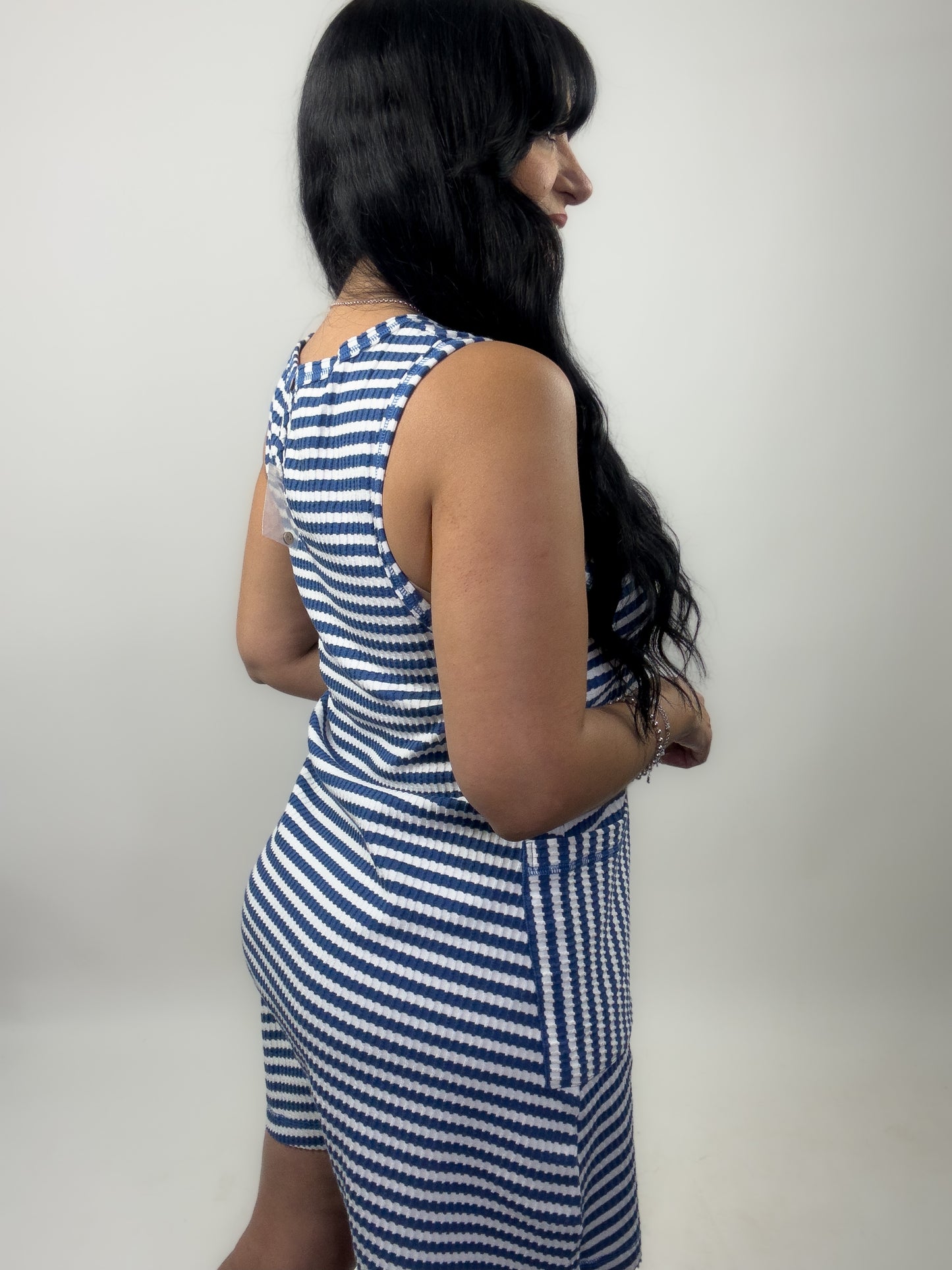 Blue Stripe Knit Romper