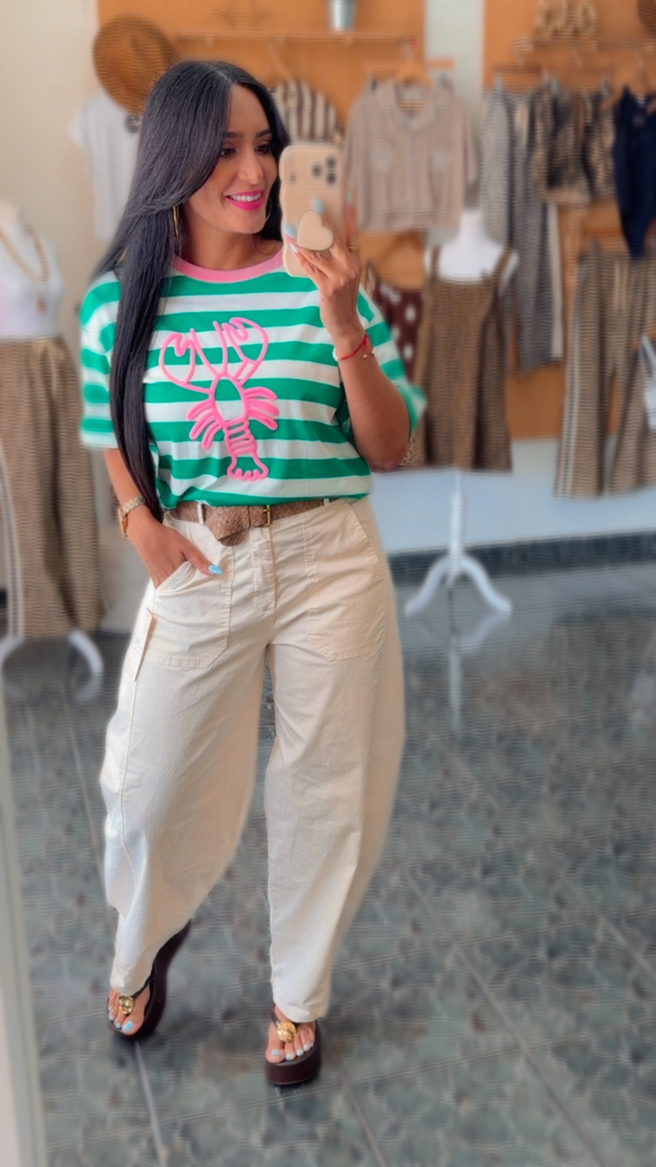 RESTOCK Italy Green Lobster Striped Shirt
