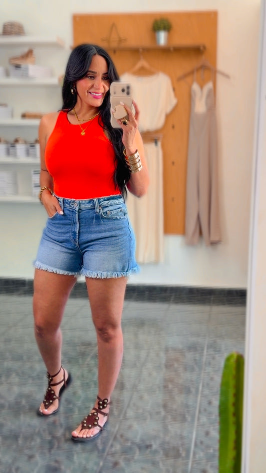 Orange Spandex Tank Bodysuit