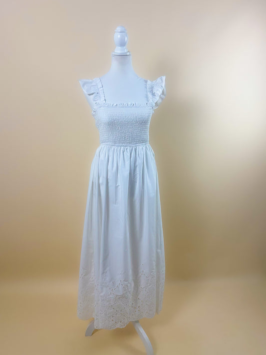 White Eyelet Hem Midi Dress