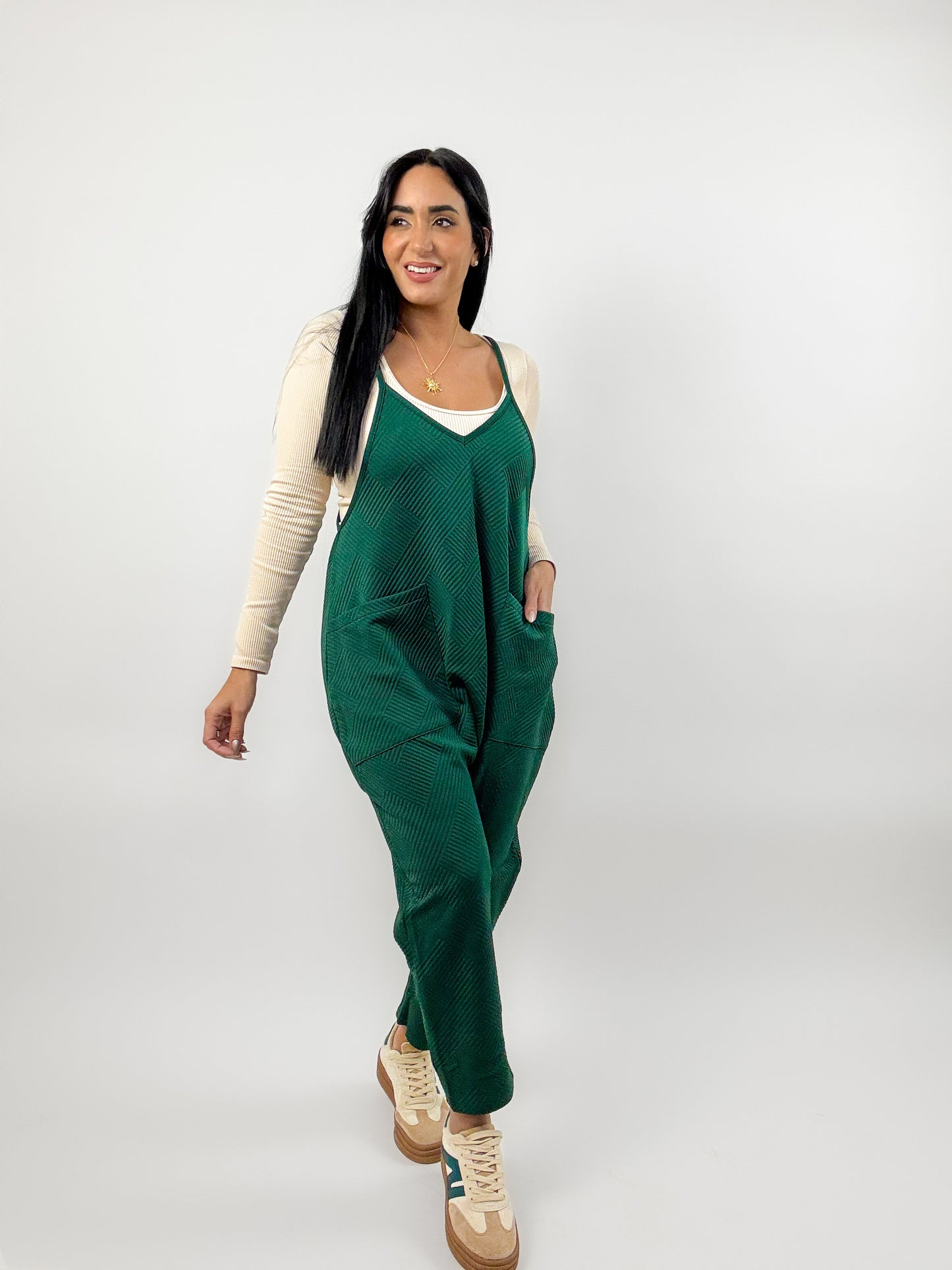 Forest Quilted Loose Fit Baggy Jumpsuit