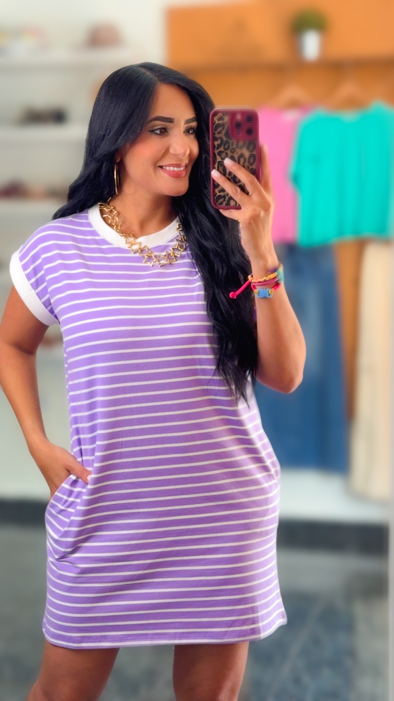 Lavender Striped T-shirts Dress