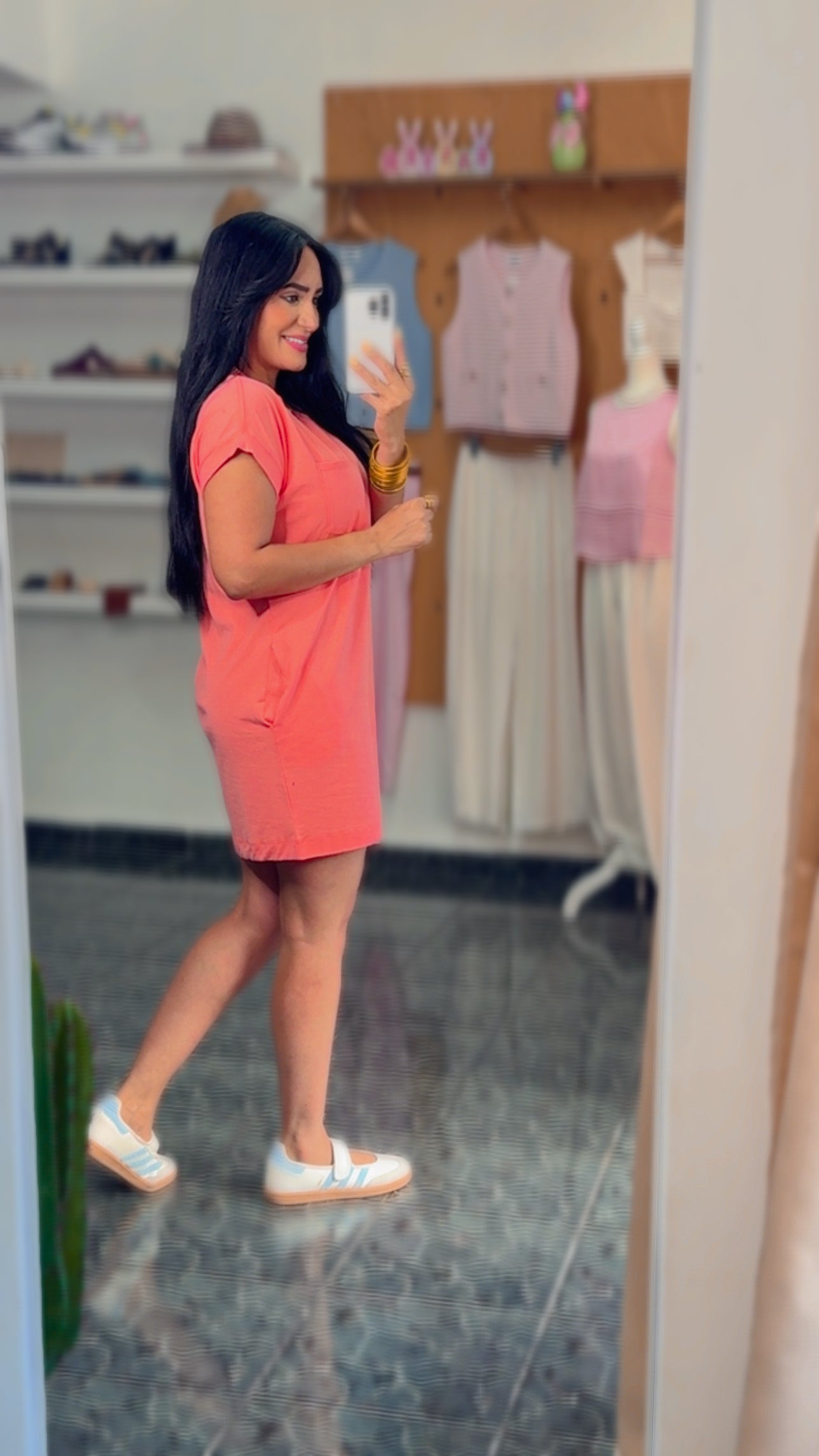 Coral Tshirt Pocket Dress